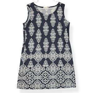Lapis and Lillies Dress Womens XL Dark Blue White Floral Textured Sleeveless